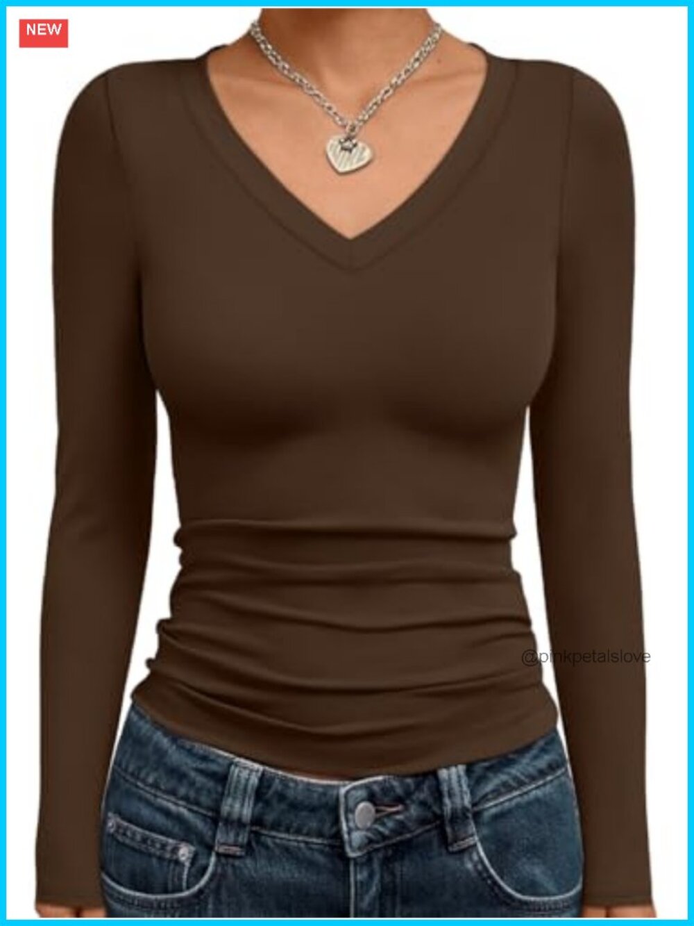Womens Long Sleeve V-Neck Crop Top Slim Fit Stretch Casual Shirt